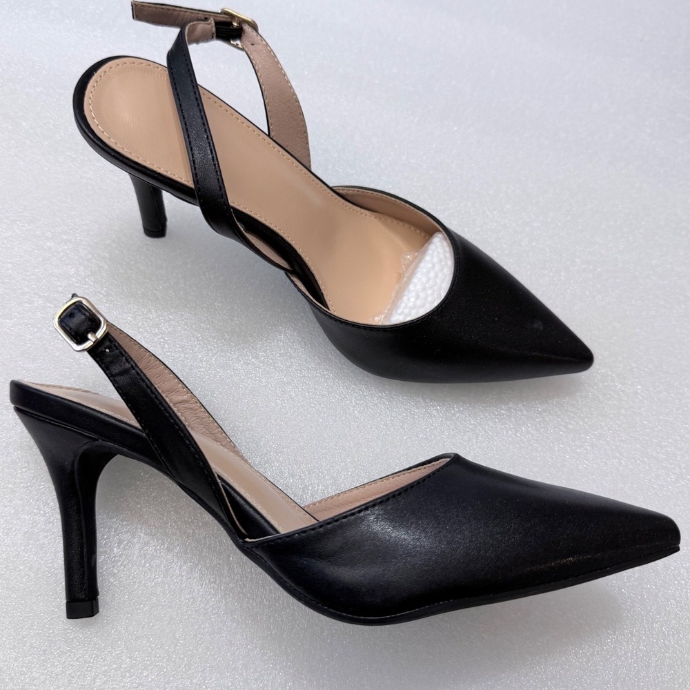 SHEIN Black Pointed Toe Slingback Heels
